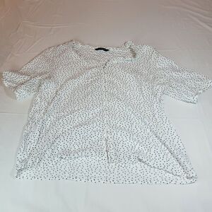 Velvet Heart L Ruffle Blouse Womens White Black Heart Print Rayon Lightweight